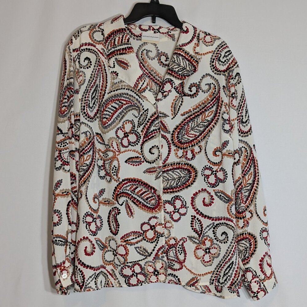 ALFRED DUNNER Burgundy/White Paisley Long Sleeve Button Collar Blouse; Size 22W